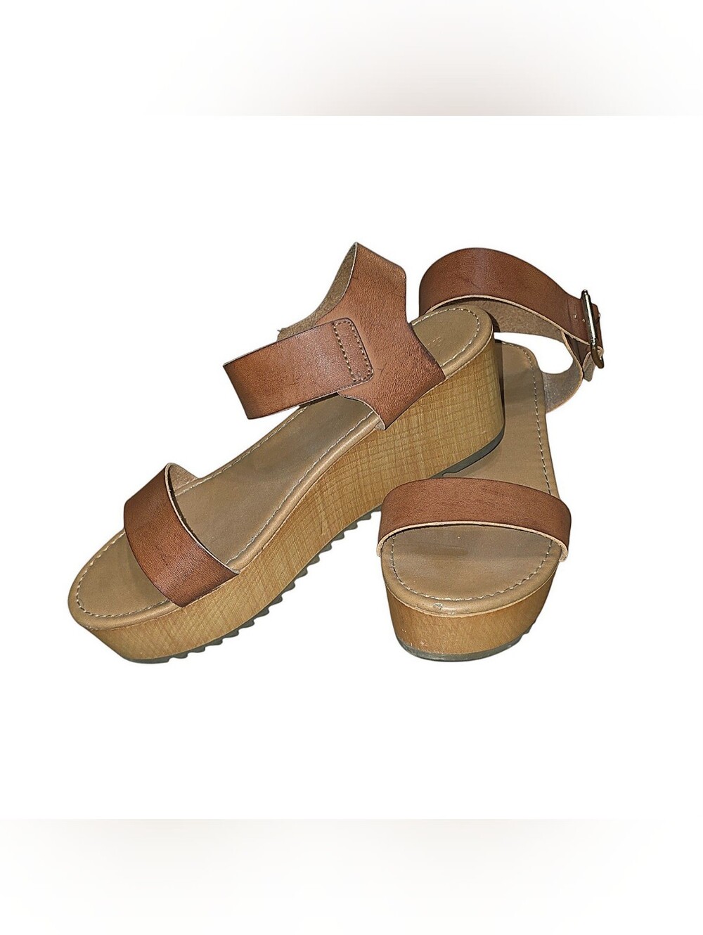 Women’s Brown Platform Sandals - Comfortable Leather-Look Wedge